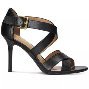 Lauren Ralph Lauren shoes heels open toe strappy pumps gold leather upper shoe